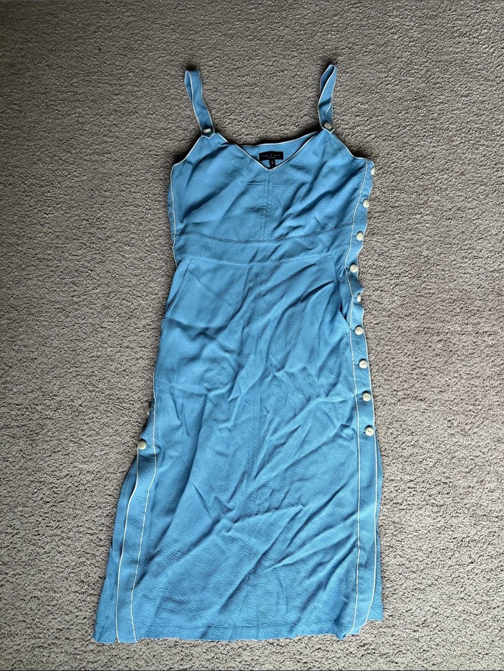 Vintage Rag & Bone- Blue Button-Side Spaghetti Strap Dress with Pockets